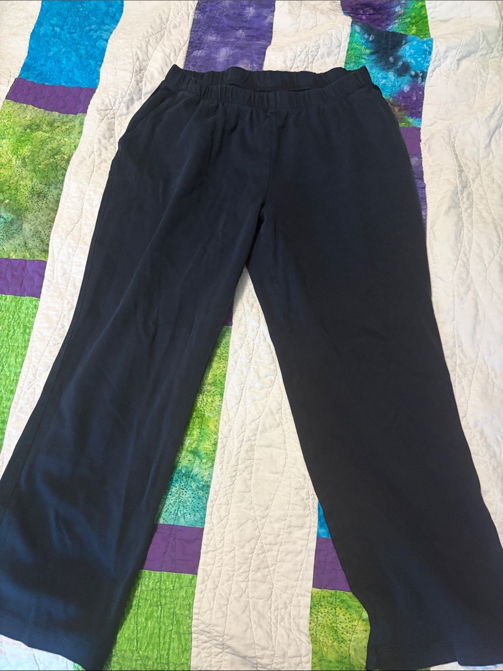 Lands' End Women's Navy Wide-Leg Elastic Waist Pants